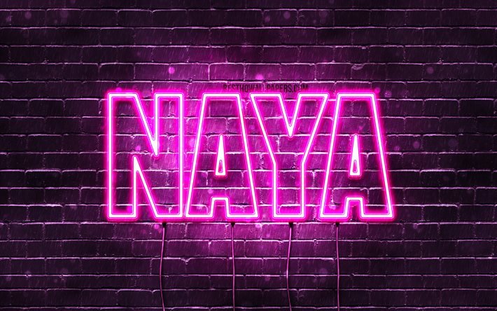 Naya, 4k, taustakuvia nimet, naisten nimi&#228;, Naya nimi, violetti neon valot, Hyv&#228;&#228; Syntym&#228;p&#228;iv&#228;&#228; Naya, kuva Naya nimi