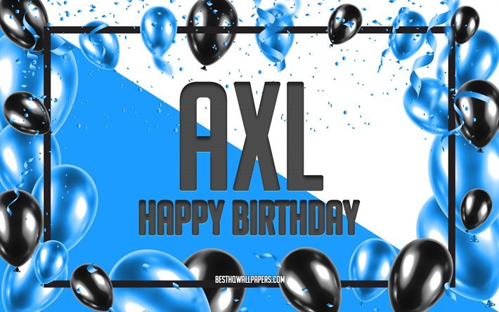 Happy Birthday Axl, Birthday Balloons Background, Axl, wallpapers with names, Axl Happy Birthday, Blue Balloons Birthday Background, greeting card, Axl Birthday