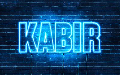 Kabir, 4k, wallpapers with names, horizontal text, Kabir name, Happy Birthday Kabir, blue neon lights, picture with Kabir name