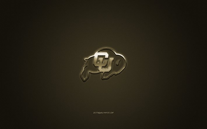 Colorado Puhvelit logo, American football club, NCAA, kultainen logo, golden hiilikuitu tausta, Amerikkalainen jalkapallo, Boulder, Colorado, USA, Colorado Puhvelit, University of Colorado