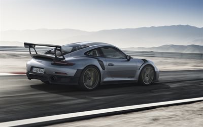 Porsche 911 GT2 RS, 2018, vista Posterior, de color gris al 911 coup&#233; deportivo, el ajuste al 911, los coches alemanes, Porsche