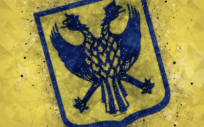 Sint-Truidense VV, 4k, geometric art, logo, Belgian football club, yellow abstract background, Jupiler Pro League, Sint-Truiden, Belgium, football, Belgian First Division A, creative art