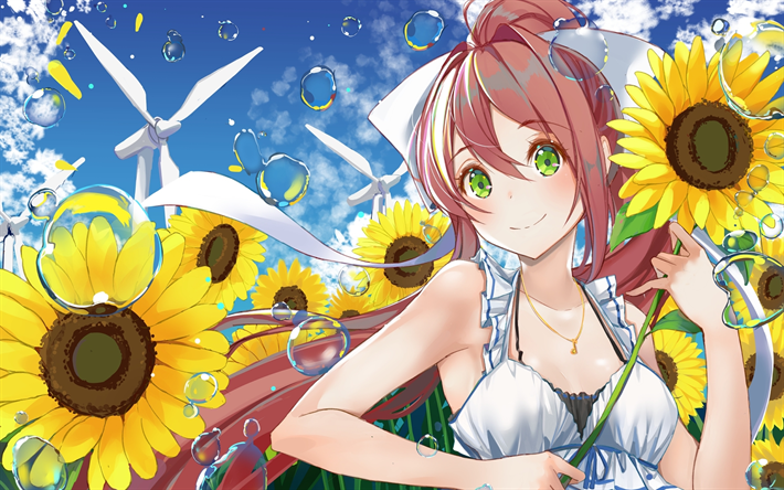 Monika, sunflowers, manga, Doki Doki Literature Club