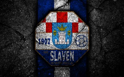 4k, Slaven Belupo FC, logo, HNL, black stone, soccer, Croatia, Slaven Belupo, football, asphalt texture, football club, FC Slaven Belupo