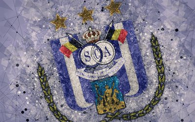 RSC Anderlecht, 4k, 幾何学的な美術, ロゴ, ベルギーフットボールクラブ, 紫色の抽象的背景, Jupilerプロリーグ, Anderlecht, ブリュッセル, ベルギー, サッカー, ベルギー第一部門, 【クリエイティブ-アート, Anderlecht FC