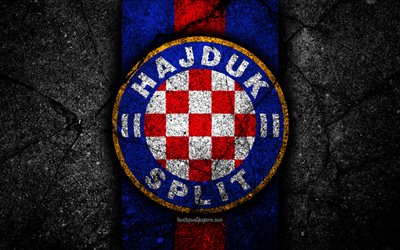 4k, Hajduk Split FC, logo, HNL, black stone, soccer, Croatia, Hajduk Split, football, asphalt texture, football club, FC Hajduk Split