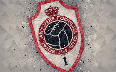 Royal Antwerp FC, 4k, el arte geom&#233;trico, logotipo, Belga de f&#250;tbol del club, gris abstracto de fondo, la Jupiler Pro League, Amberes, B&#233;lgica, el f&#250;tbol, el Belga de Primera Divisi&#243;n A, arte creativo