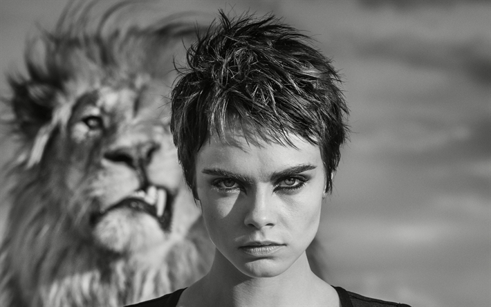4k, Cara Delevingne, 2018, Tag Heuer, monocromatico, photoshoot, Hollywood, superstar, stelle del cinema, l&#39;attrice inglese, top model