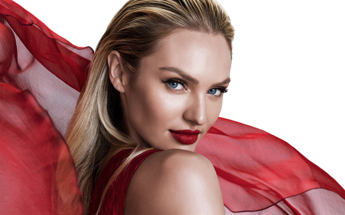 Candice Swanepoel, portrait, South African supermodel, photo shoot, red dress, fashion model, Victorias Secret