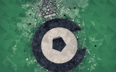 Cercle Brugge KSV, 4k, geometric art, logo, Belgian football club, green abstract background, Jupiler Pro League, Bruges, Belgium, football, Belgian First Division A, creative art