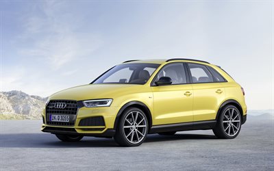 Audi Q3, 4k, 2020-autot, US-spec, jakosuotimet, keltainen Q3, saksan autoja, Audi
