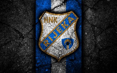 4k, Rijeka FC, logo, HNL, black stone, soccer, Croatia, Rijeka, football, asphalt texture, football club, FC Rijeka