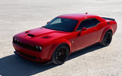 Dodge Challenger RT, 2019, Scat Pack sport rosso coupe tuning, vista frontale, rosso Americano, supercar, nuovo rosso Challenger Dodge