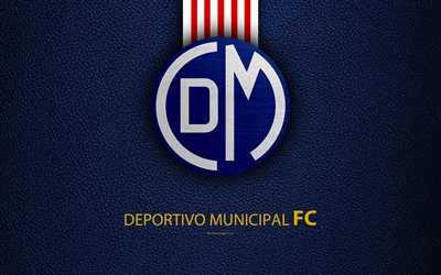 Deportivo Municipal FC, 4k, logo, leather texture, Peruvian football club, emblem, red white lines, Peruvian Primera Division, Lima, Peru, football, Club Centro Deportivo Municipal