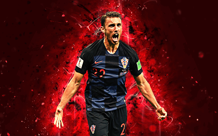 4k, Josip Pivaric, abstract art, Croatia National Team, fan art, Pivaric, soccer, footballers, neon lights, Croatian football team