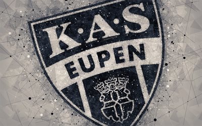 KAS Eupen, 4k, arte geometrica, logo, Belga football club, il grigio di sfondo astratto, Jupiler Pro League, Eipen, Belgio, calcio, Belga di Prima Divisione A, di arte creativa