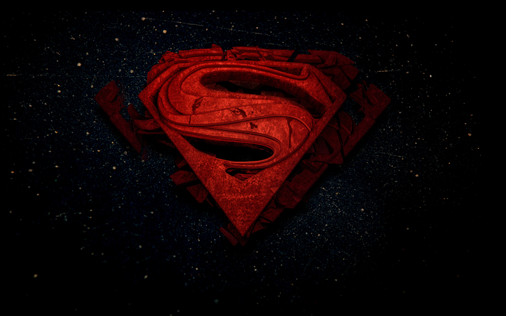 Superman, 4k, space, 3d logo, superheroes, DC Comics, Superman Logo