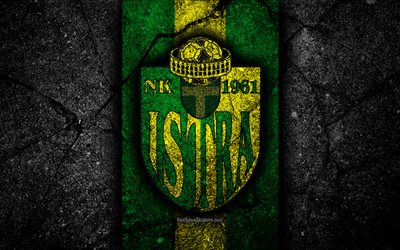 4k, Istra FC, logo, HNL, black stone, soccer, Croatia, Istra, football, asphalt texture, football club, FC Istra
