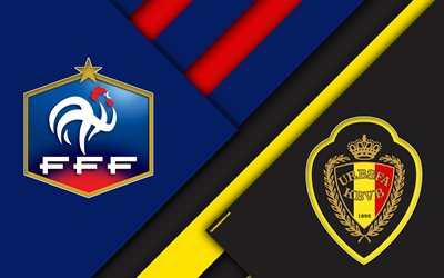France vs Belgium, 4k, material design, Semifinal, Round 4, abstract, logos, 2018 FIFA World Cup, Russia 2018, football match, 10 July