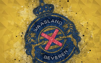 Waasland-Beveren FC, 4k, 幾何学的な美術, ロゴ, ベルギーフットボールクラブ, 黄色の抽象的背景, Jupilerプロリーグ, Beveren, ベルギー, サッカー, ベルギー第一部門, 【クリエイティブ-アート, KVRS Waasland
