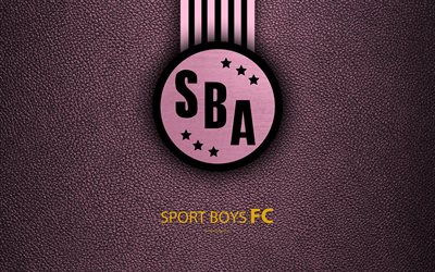 Sport Boys Association, 4k, logotipo, textura de cuero, Peruana de f&#250;tbol del club, emblema, color rosa l&#237;neas de color negro, Peruano de Primera Divisi&#243;n, Callao, Per&#250;, f&#250;tbol