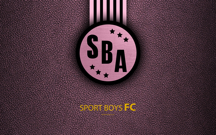 sport boys association, 4k, logo, leder textur, peruanischen fu&#223;ball-club, emblem, rosa-schwarze linien, peruanischen primera division, in callao, peru, fu&#223;ball