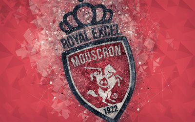 Real Excel Mouscron, 4k, el arte geom&#233;trico, logotipo, Belga de f&#250;tbol del club, rojo, abstracto, antecedentes, Jupiler Pro League, Mouscron, B&#233;lgica, el f&#250;tbol, el Belga de Primera Divisi&#243;n A, arte creativo, Mouscron FC