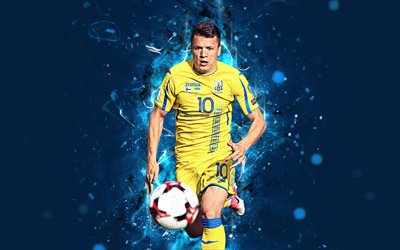 4k, Yevhen Konoplyanka, abstrakti taide, Ukrainan Maajoukkue, fan art, Konoplyanka, jalkapallo, jalkapalloilijat, neon valot, Ukrainan jalkapallo joukkue