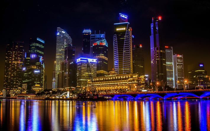 Tailandia, Bangkok, rascacielos, noche, los edificios altos, de la ciudad moderna, la ciudad de las luces