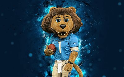 Roary, 4k, mascote, O Detroit Lions, a arte abstrata, NFL, criativo, EUA, O Detroit Lions mascote, A Liga Nacional De Futebol, NFL de animais de estima&#231;&#227;o, mascote oficial