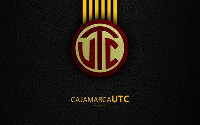 Universidad Tecnica de Cajamarca, UTC Cajamarca, 4k, logo, leather texture, Peruvian football club, emblem, yellow black lines, Peruvian Primera Division, Cajamarca, Peru, football