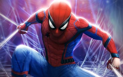 Spider-Man, spider webs, 3D art, superheroes, artwork, Spiderman