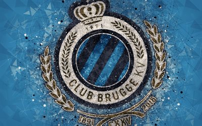 Club Brugge KV, 4k, geometriska art, logotyp, Belgiska fotbollsklubb, bl&#229; abstrakt bakgrund, Jupiler Pro League, Anv&#228;nds, Belgien, fotboll, Belgiska F&#246;rsta Division Ett, kreativ konst