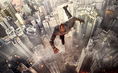 Rascacielos, 2018, Dwayne Johnson, la nueva pel&#237;cula, promo, cartel, Sawyer, actor Estadounidense
