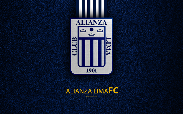Club Alianza Lima, 4k, logo, leather texture, Peruvian football club, emblem, blue white lines, Peruvian Primera Division, Lima, Peru, football, Alianza FC