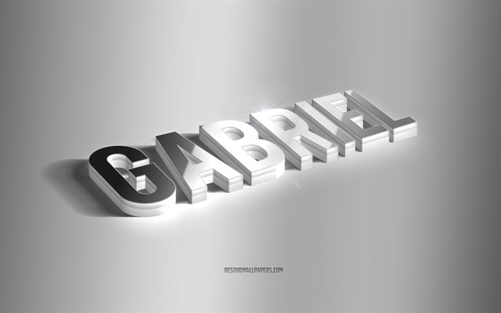 Gabriel, prata 3d art, fundo cinza, pap&#233;is de parede com nomes, nome Gabriel, cart&#227;o de sauda&#231;&#227;o Gabriel, arte 3d, foto com nome gabriel