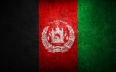 Bandiera metallica afghana, arte grunge, paesi asiatici, simboli nazionali, bandiera dell&#39;Afghanistan, bandiere metalliche, Bandiera dell&#39;Afghanistan, Asia, bandiera afghana, Afghanistan