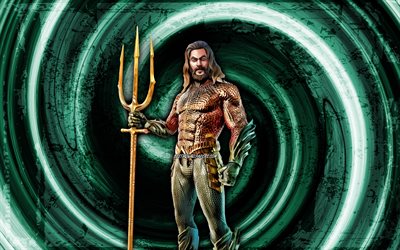 4k, Aquaman, fundo grunge turquesa, Fortnite, v&#243;rtice, personagens de Fortnite, Aquaman Skin, Fortnite Battle Royale, Aquaman Fortnite