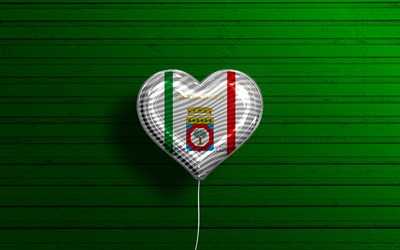 I Love Apulia, 4k, realistic balloons, green wooden background, italian regions, flag of Apulia, Italy, balloon with flag, Apulia flag, Apulia, Day of Apulia
