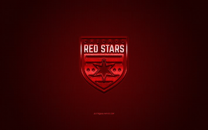 Chicago Red Stars, clube de futebol americano, NWSL, logotipo vermelho, fundo vermelho de fibra de carbono, National Womens Soccer League, futebol, Chicago, EUA, logotipo do Chicago Red Stars