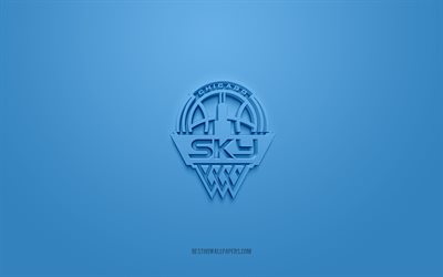 Chicago Sky, kreativ 3D-logotyp, bl&#229; bakgrund, American basket club, WNBA, Chicago, USA, 3d art, basket, Chicago Sky 3d logo