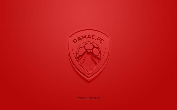 Damac FC, logotipo 3D criativo, fundo vermelho, SPL, Clube de futebol da Ar&#225;bia Saudita, Pro League, Khamis Mushait, Ar&#225;bia Saudita, arte 3D, futebol, logotipo 3D Damac FC
