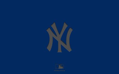 New York Yankees, sininen tausta, amerikkalainen baseball-joukkue, New York Yankees -tunnus, MLB, New York, USA, baseball, New York Yankees-logo