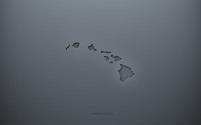 Havaijin kartta, harmaa luova tausta, Havaiji, USA, harmaa paperin rakenne, Yhdysvaltojen osavaltiot, harmaa tausta, Havaiji 3d-kartta