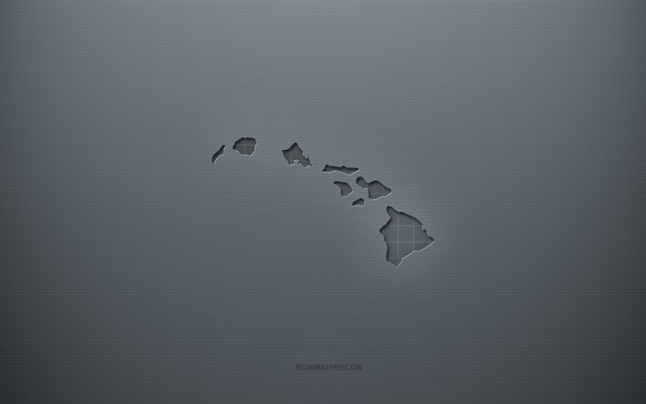 Mappa delle Hawaii, sfondo grigio creativo, Hawaii, USA, texture di carta grigia, stati americani, mappa delle Hawaii, sfondo grigio, mappa 3d delle Hawaii