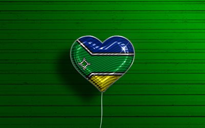 I Love Amapa, 4k, realistic balloons, green wooden background, brazilian states, flag of Amapa, Brazil, balloon with flag, States of Brazil, Amapa flag, Amapa, Day of Amapa