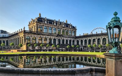 Zwinger, Dresden, evening, sunset, palace, fountain, Dresden landmark, Germany