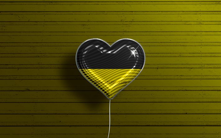 Amo Aquisgrana, 4k, palloncini realistici, sfondo giallo in legno, citt&#224; tedesche, bandiera di Aquisgrana, Germania, palloncino con bandiera, Aquisgrana, Giorno di Aquisgrana