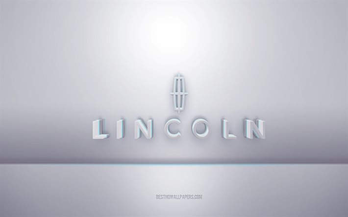 شعار لينكولن أبيض ثلاثي الأبعاد, خلفية رمادية, شعار لينكولن, الفن الإبداعي 3D, لينكولن, 3d شعار