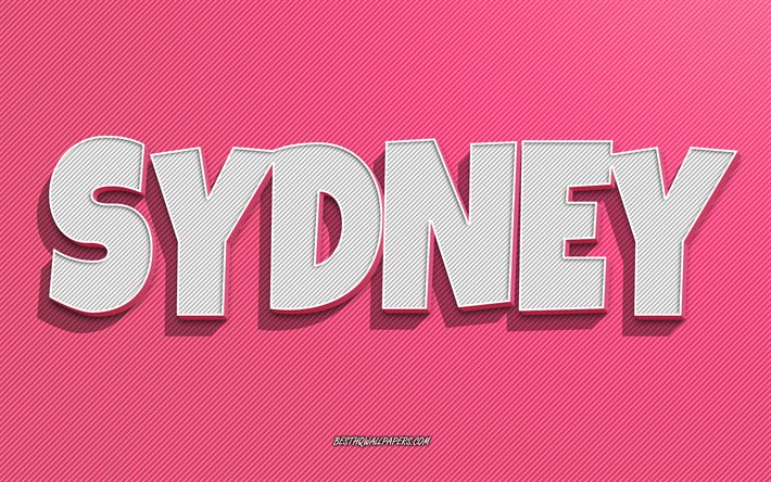 Sydney, pink lines background, wallpapers with names, Sydney name, female names, Sydney greeting card, line art, picture with Sydney name